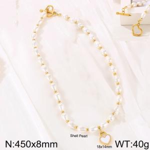 Droplet Shell Pearl Heart Pendant Necklace - KN250851-Z