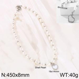 Droplet Shell Pearl Heart Pendant Necklace - KN250852-Z