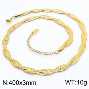 Two strand braided fishbone shaped stainless steel necklace - KN250861-WGMJ