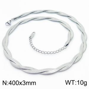 Two strand braided fishbone shaped stainless steel necklace - KN250862-WGMJ-