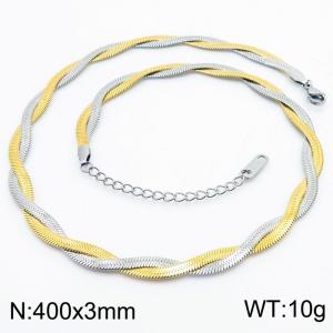 Two strand braided fishbone shaped stainless steel necklace - KN250863-WGMJ