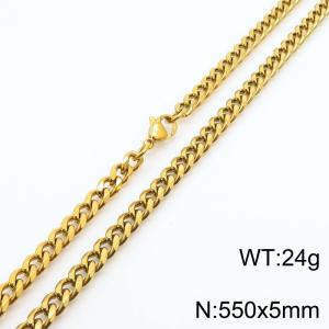 Wholesale Simple 550x5mm Wide Cuban Chain 18k Gold Plated Stainless Steel Necklace Link Choker - KN250929-Z