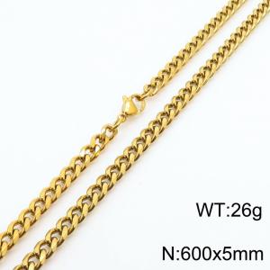 Wholesale Simple 600x5mm Wide Cuban Chain 18k Gold Plated Stainless Steel Necklace Link Choker - KN250930-Z