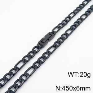 45cm Long Black Color Figaro Chain Stainless Steel Necklace For Men - KN251115-Z