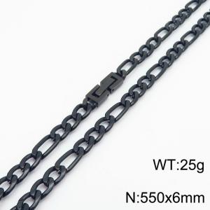 55cm Long Black Color Figaro Chain Stainless Steel Necklace For Men - KN251117-Z