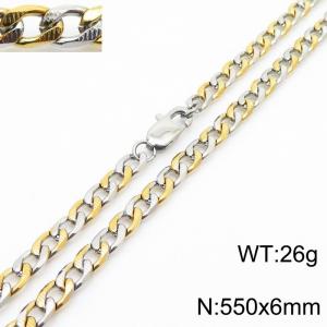 550mm Stainless Steel Necklace Cuban Link Chain Silver Mix Gold Color - KN251153-Z