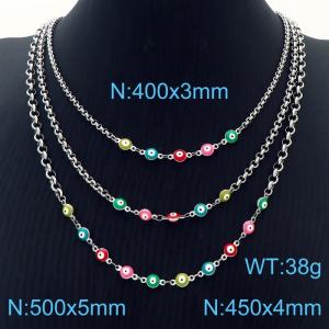 Three Layers Colorful Devil's Eye Stainless Steel Necklace O-Chain Silver Color - KN251171-Z