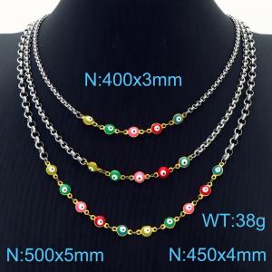 Three Layers Colorful Devil's Eye Stainless Steel Necklace O-Chain Silver Mix Gold Color - KN251172-Z