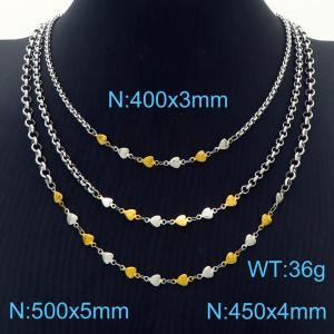 Three Layers Silver Gold Heart Stainless Steel Necklace O-Chain Silver Color - KN251174-Z