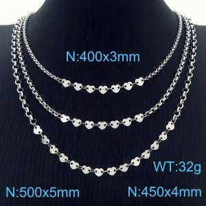 Three Layers Silver Heart Stainless Steel Necklace O-Chain Silver Color - KN251175-Z