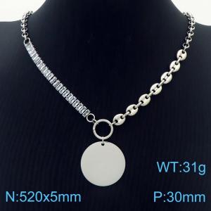 Zircon Stainless Steel Necklace O-Chain With Round Pendant Silver Color - KN251177-Z