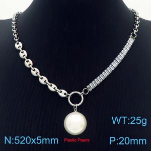 Zircon Stainless Steel Necklace O-Chain With Plasitc Peals Silver Color - KN251179-Z