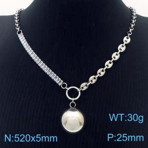 Zircon Stainless Steel Necklace O-Chain With Round Bead Silver Color - KN251181-Z