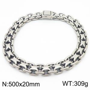 European and American fashion stainless steel 500× 20mm double-layer O-shaped welded chain square buckle jewelry charm ancient silver necklace - KN251196-KJX