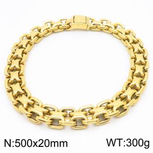 European and American fashion stainless steel 500× 20mm double-layer O-shaped welded chain square buckle charm gold necklace - KN251197-KJX