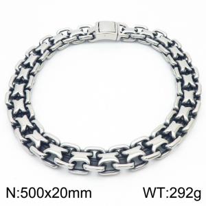European and American fashion stainless steel 500× 20mm double-layer O-shaped welded chain square buckle charm silver necklace - KN251198-KJX