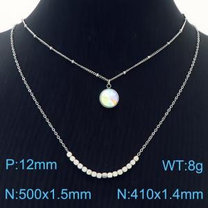 Double Layers Stainless Steel Necklace Link Chain With Colorful Stone Pendant Silver Color - KN251215-Z