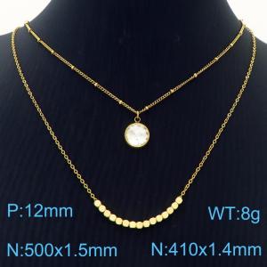 Double Layers Stainless Steel Necklace Link Chain With White Stone Pendant Gold Color - KN251224-Z
