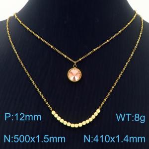 Double Layers Stainless Steel Necklace Link Chain With Orange Stone Pendant Gold Color - KN251225-Z