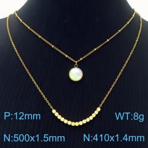 Double Layers Stainless Steel Necklace Link Chain With Colorful Stone Pendant Gold Color - KN251227-Z