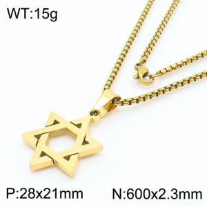 Star Charm Pendant With 60cm Chain Men Stainless Steel Necklace Gold Color - KN281708-KL