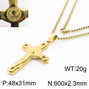 Jesus Cross Bilayer Charm Pendant With 60cm Chain Men Stainless Steel Necklace Gold Color - KN281720-KL