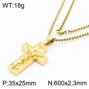 Jesus Cross Bilayer Charm Pendant With 60cm Chain Men Stainless Steel Necklace - KN281722-KL