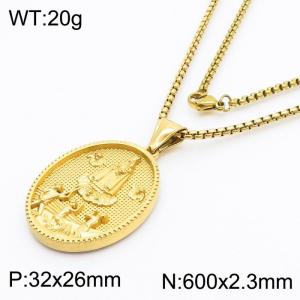 Jesus Coin Charm Pendant With 60cm Chain Men Stainless Steel Necklace Gold Color - KN281723-KL