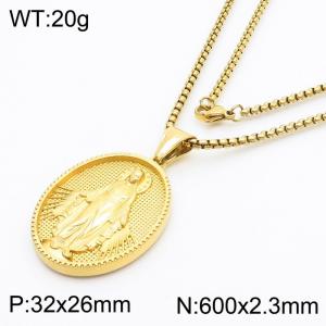 Pray Coin Charm Pendant With 60cm Chain Men Stainless Steel Necklace Gold Color - KN281724-KL