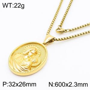Female Deity Coin Charm Pendant With 60cm Chain Men and Wome Stainless Steel Necklace Gold Color - KN281725-KL