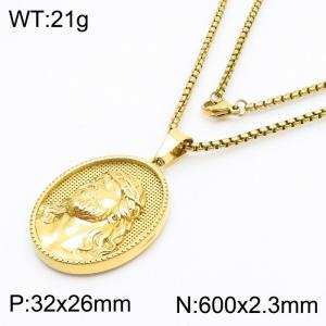 Jesus Coin Charm Pendant With 60cm Chain Men and Wome Stainless Steel Necklace Gold Color - KN281726-KL