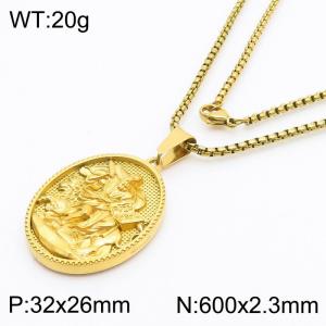 Mythological Characters Coin Charm Pendant With 60cm Chain Men and Wome Stainless Steel Necklace Gold Color - KN281727-KL