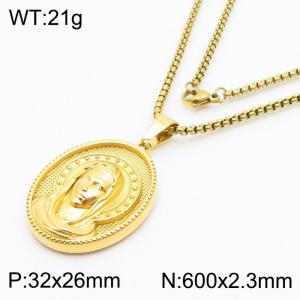 Characters Coin Charm Pendant With 60cm Chain Men and Wome Stainless Steel Necklace Gold Color - KN281728-KL