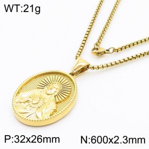 God Coin Charm Pendant With 60cm Chain Men and Wome Stainless Steel Necklace Gold Color - KN281729-KL