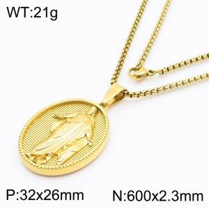 Pray Coin Charm Pendant With 60cm Chain Men and Wome Stainless Steel Necklace Gold Color - KN281730-KL