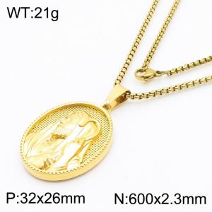 The Head of Jesus Coin Charm Pendant With 60cm Chain Men and Wome Stainless Steel Necklace Gold Color - KN281731-KL