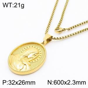 Head of the Virgin Mary Coin Charm Pendant With 60cm Chain Men and Wome Stainless Steel Necklace Gold Color - KN281732-KL