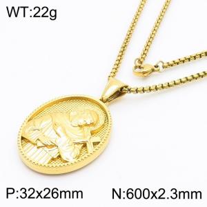 Punished Avatar Coin Charm Pendant With 60cm Chain Men and Wome Stainless Steel Necklace Gold Color - KN281733-KL