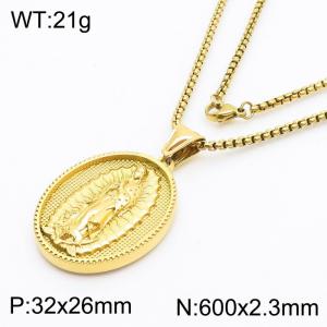 Madonna Charm Pendant With 60cm Chain Men and Wome Stainless Steel Necklace Gold Color - KN281735-KL