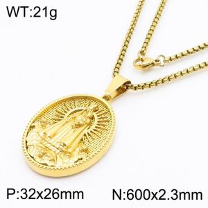 The Virgin Mary and Angels Charm Pendant With 60cm Chain Men and Wome Stainless Steel Necklace Gold Color - KN281736-KL