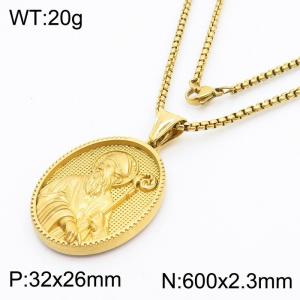 Religion Charm Pendant With 60cm Chain Men and Wome Stainless Steel Necklace Gold Color - KN281737-KL