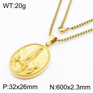 Come Charm Pendant With 60cm Chain Men and Wome Stainless Steel Necklace Gold Color - KN281738-KL