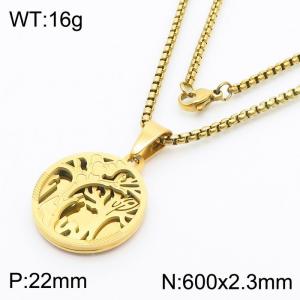 Tree of Life Charm Pendant With 60cm Chain Men and Wome Stainless Steel Necklace Gold Color - KN281740-KL