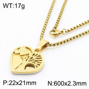Tree of Life Heart-shaped Charm Pendant With 60cm Chain Men and Wome Stainless Steel Necklace Gold Color - KN281741-KL