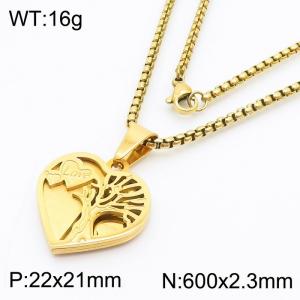 Tree of Life Heart-shaped hollow out Charm Pendant With 60cm Chain Men Stainless Steel Necklace Silver Color - KN281743-KL