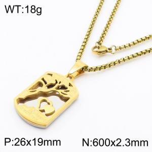 Tree of Life Block Hollow out Charm Pendant With 60cm Chain Men Stainless Steel Necklace Mixed Color - KN281746-KL