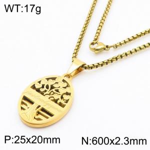 Tree of Life Following a Circle Hollow out Charm Pendant With 60cm Chain Men Stainless Steel Necklace Gold Color - KN281748-KL