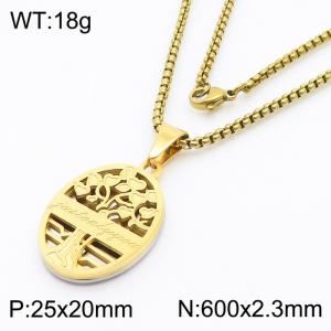 Tree of Life Following a Circle Hollow out Charm Pendant With 60cm Chain Men Stainless Steel Necklace Mixed Color - KN281749-KL