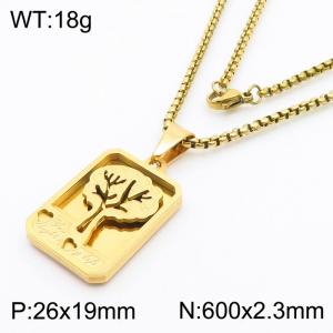Tree of Life Tag Hollow out Charm Pendant With 60cm Chain Men Stainless Steel Necklace Gold Color - KN281751-KL