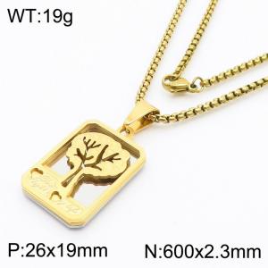 Tree of Life Tag Hollow out Charm Pendant With 60cm Chain Men Stainless Steel Necklace Mixed Color - KN281752-KL